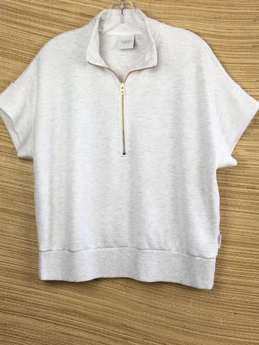VARLAY Double Soft Ritchie Half Zip Short Sleeve Sweatshirt In Ivory Marl Size M - Picture 6 of 12